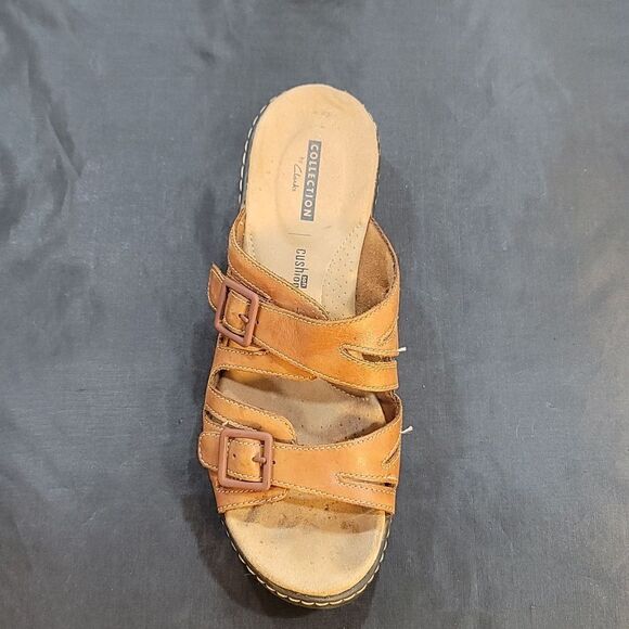 COLLECTION BY CLARKS WOMEN'S LEATHER WEDGES SANDALS - Picture 11 of 14